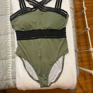 Stylish Olive Green One-Piece Swimsuit